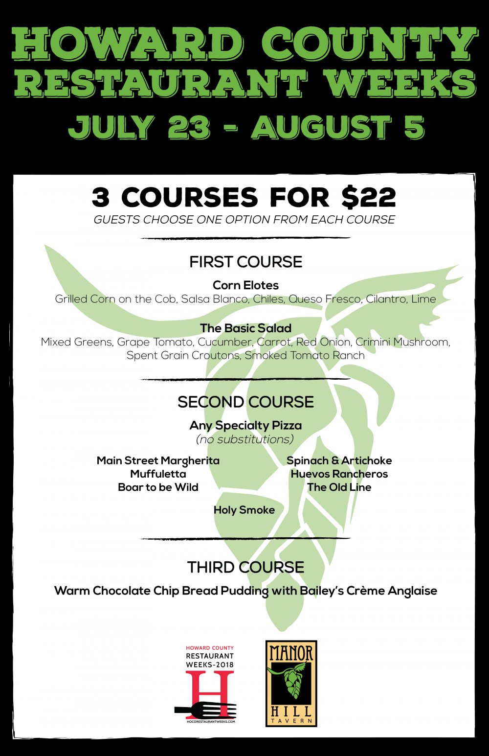 Howard County Restaurant Weeks Manor Hill Tavern